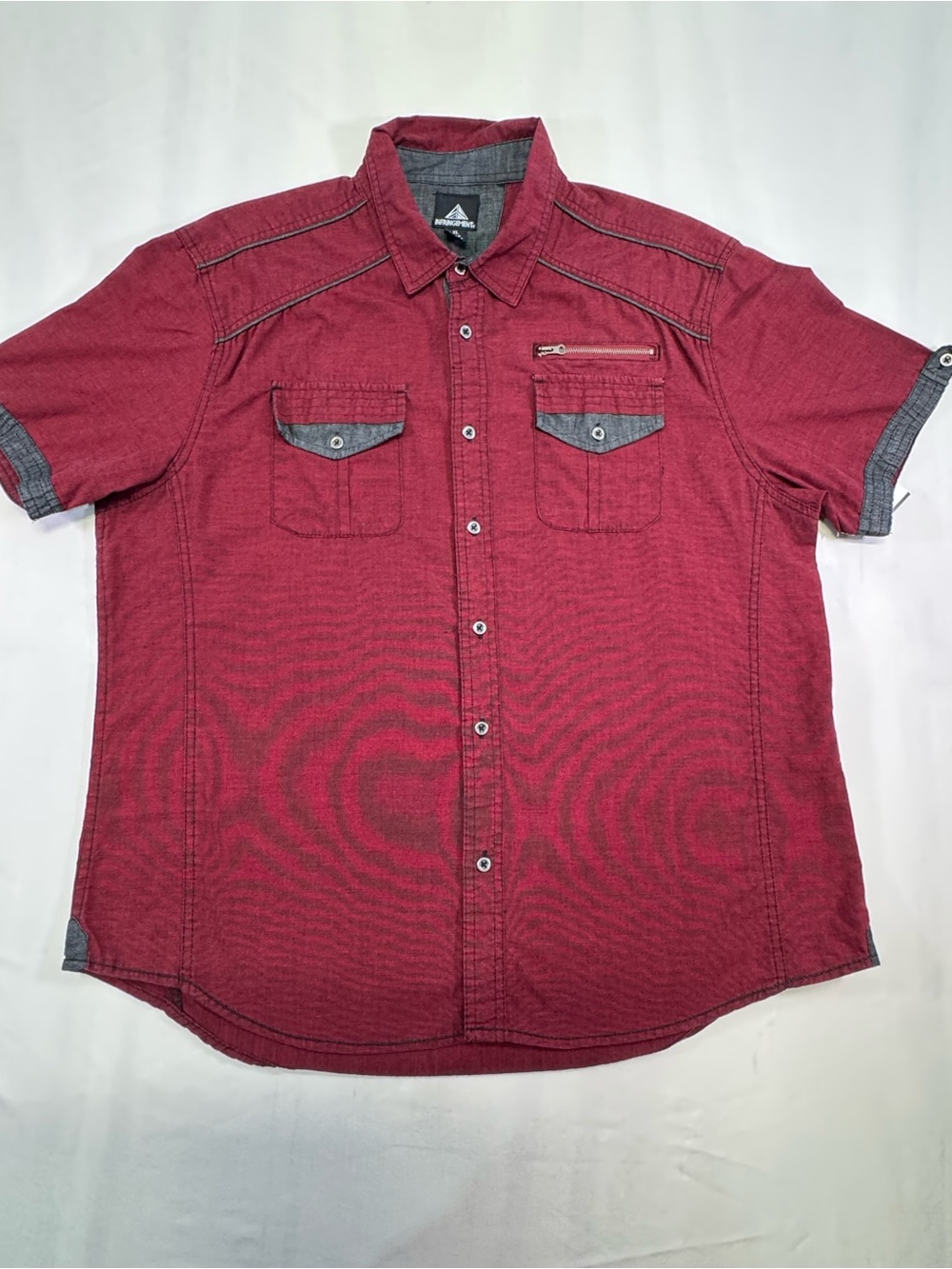Burgundy Short-Sleeve Button-Down Shirt - Picture 1 of 12